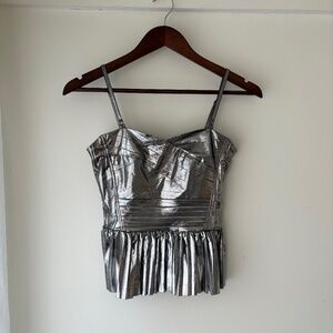 Sincerely Jules Silver Metallic Peplum Top Shimmery Holiday Top Removable Straps